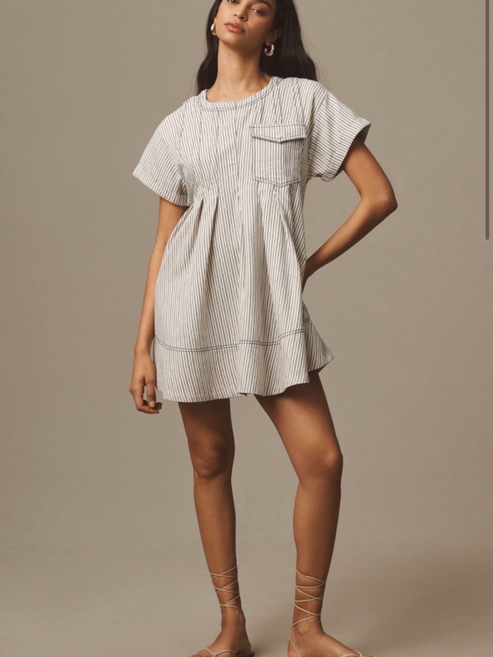 Anthropologie Short Sleeve Denim Mini Swing Dress